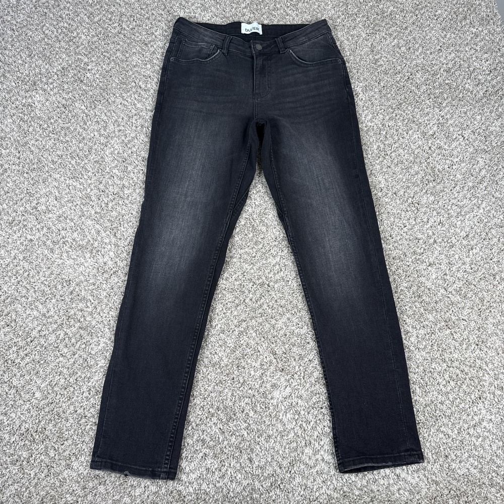 DU/ER Jeans Mens 28 Black Slim Straight Stretch Denim 5 Pocket Washed‎ Mid Rise